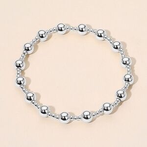Silver Stainless Steel Ball Beaded Alternating Casual Everyday Simple Bracelet